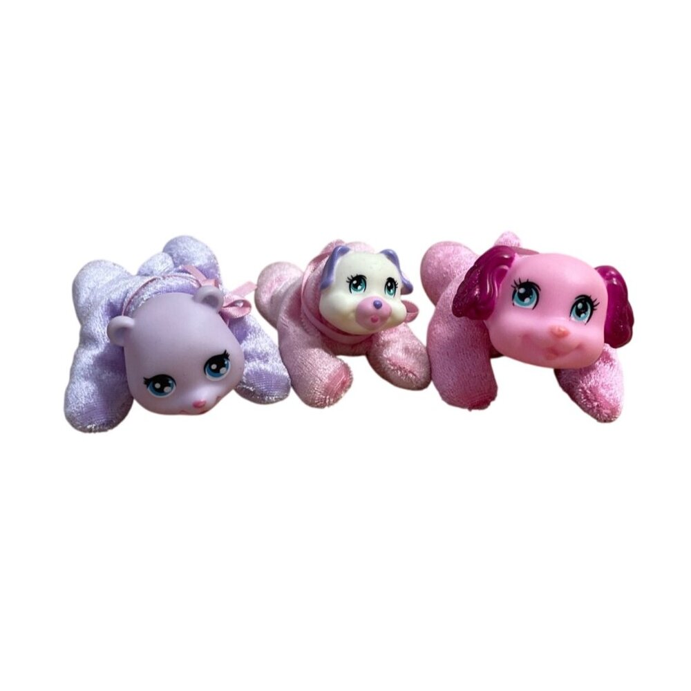 Vintage Puppy Surprise Plush Puppies Set of 3 with Vinyl Faces Pink and Purple